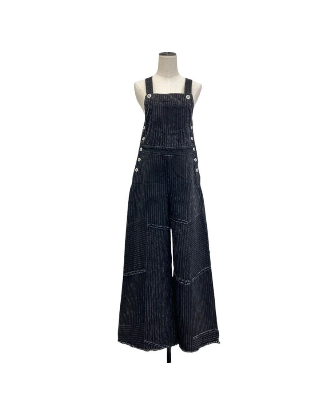 Chanel 22C CC Logo Button Stripe Overalls Black Spring Summer Fall Winter 38
